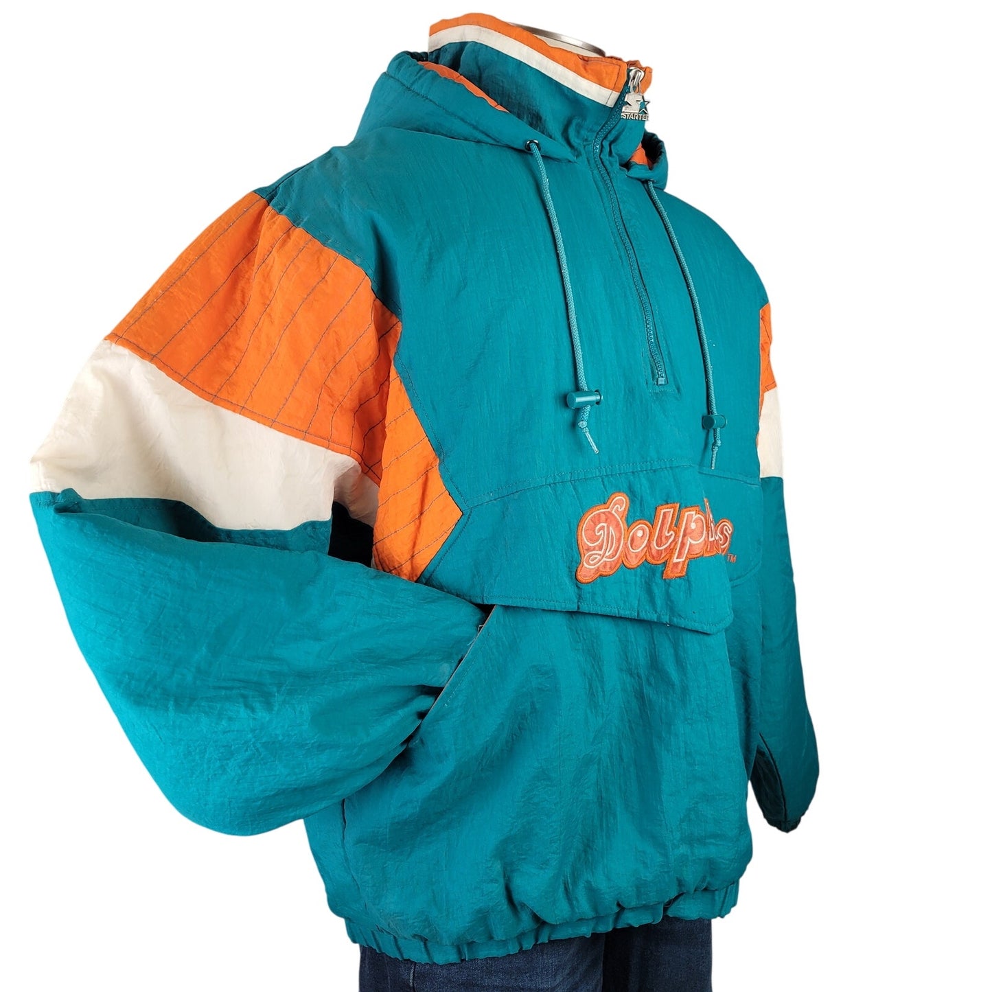 VTG 90s Miami Dolphins Half Zip Starter Brand Football Jacket Sz L