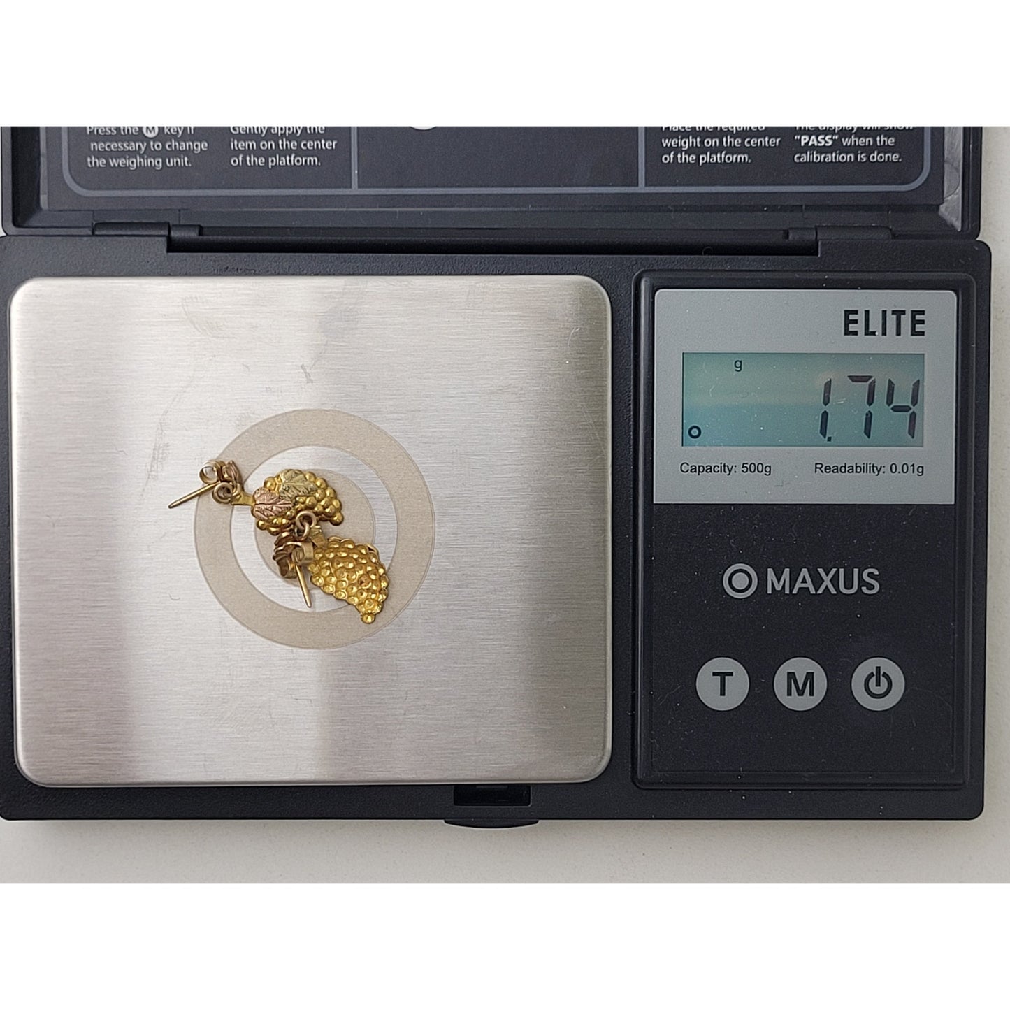 14K Black Hills Gold Grapes Leaves Post Dangle Earrings | 1.74 grams