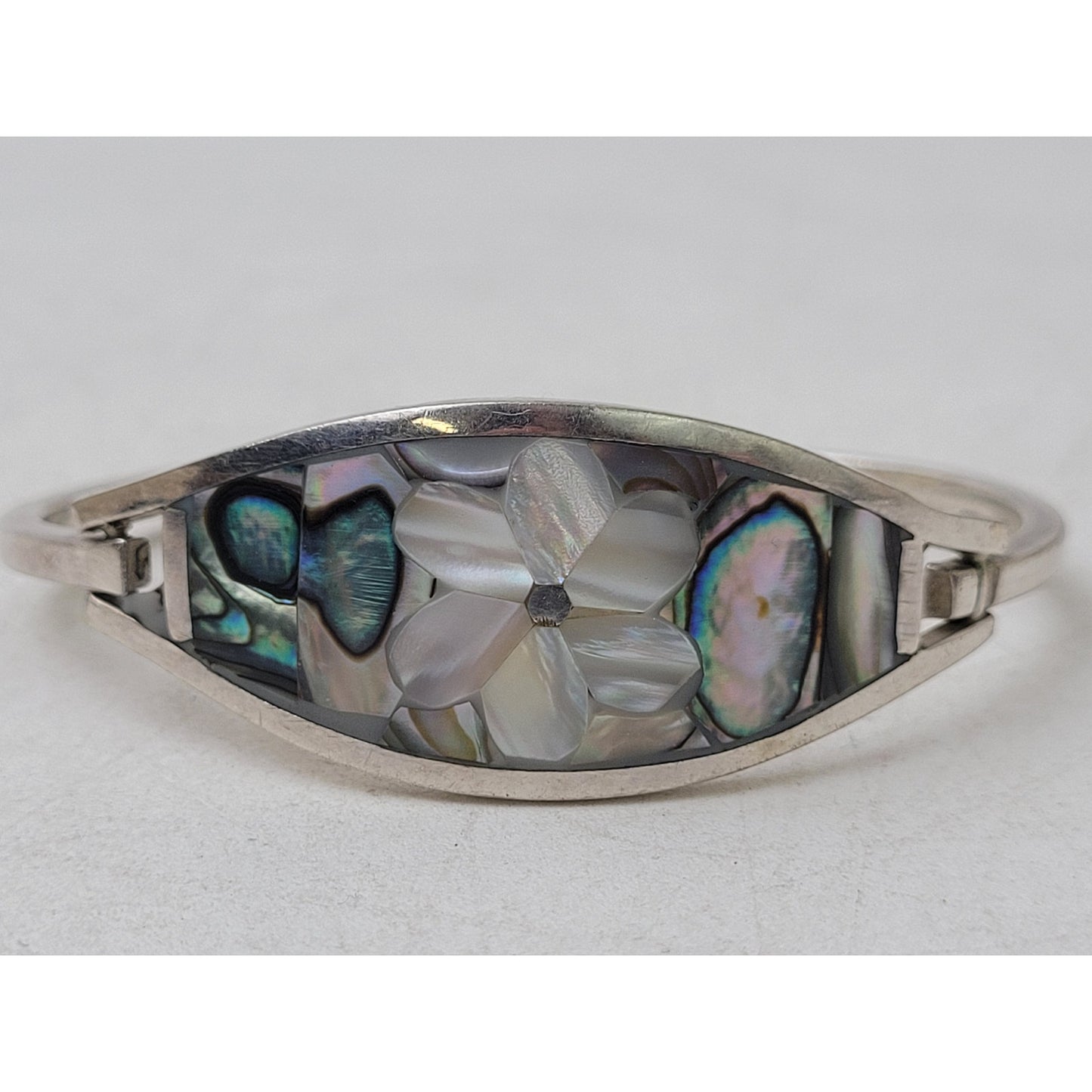 Sterling Silver Flower Design Abalone Shell Bracelet | 6 1/2" | Made in Mexico