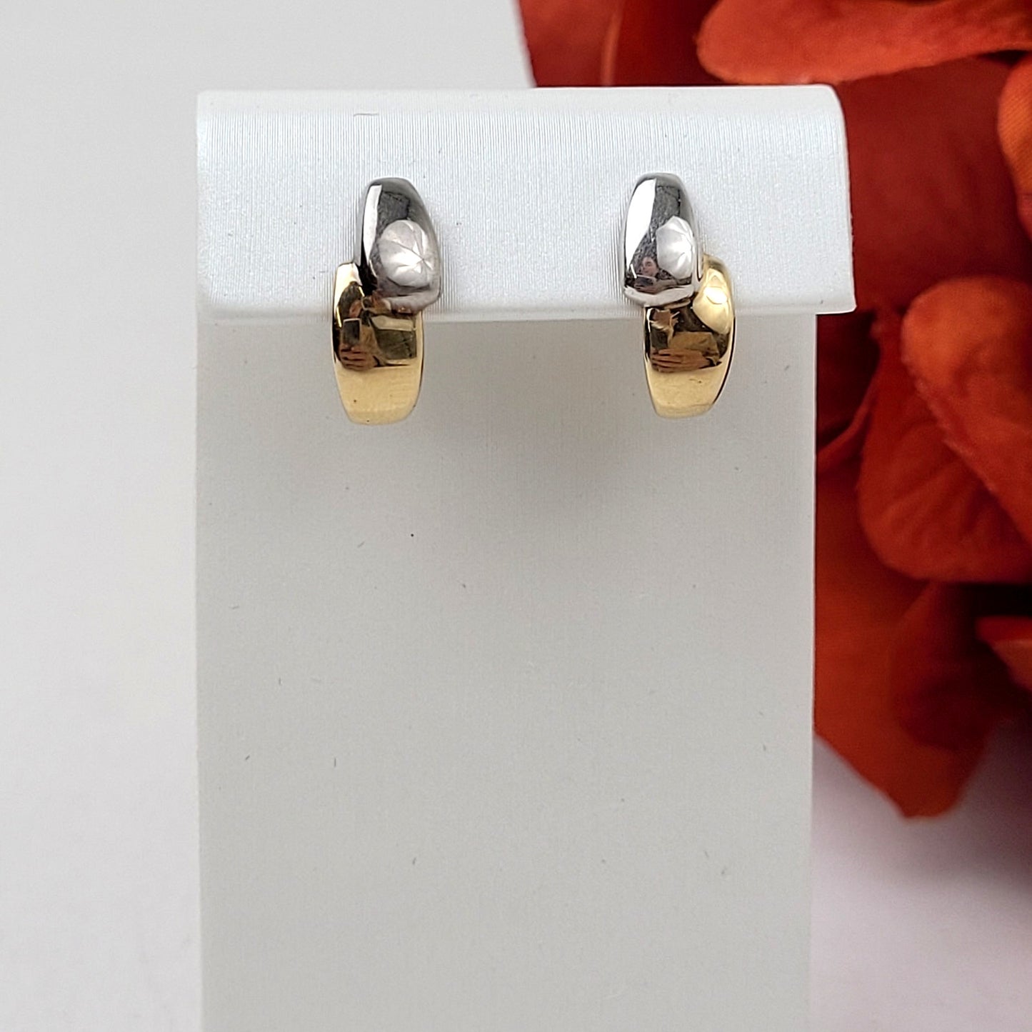 14K Yellow & White Gold 5/8" Length Geometric Earrings 2.45 Grams