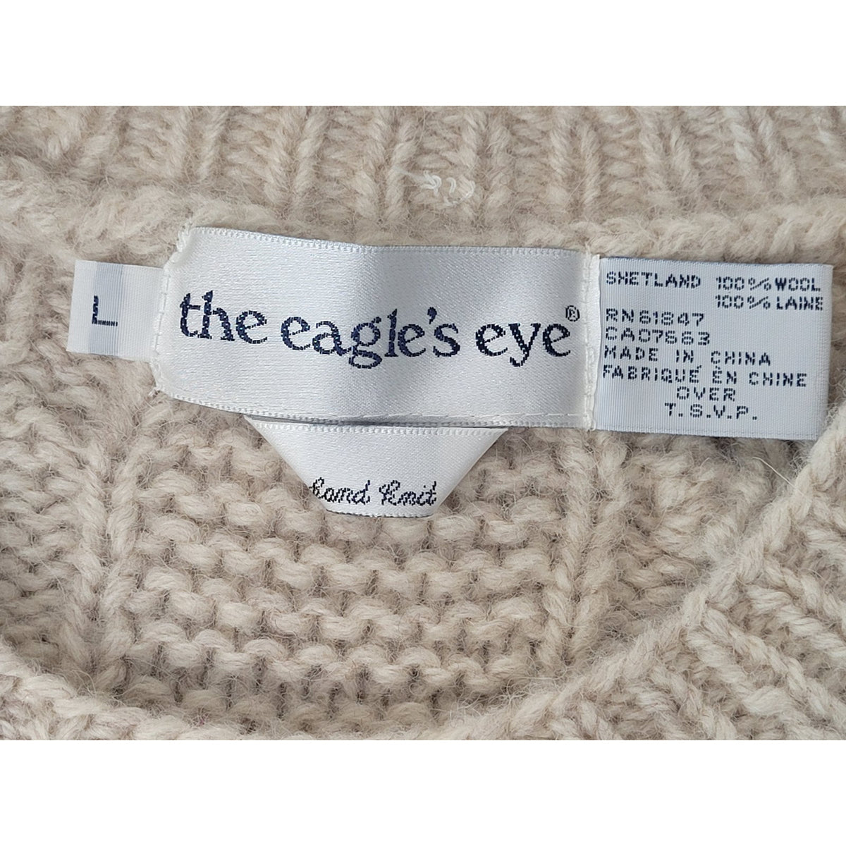 VTG The Eagle's Eye Hand Knit Wool Pullover Cable Knit Sweater Women's Sz L