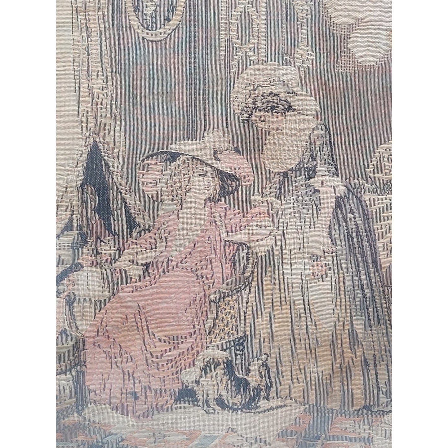 Vintage/Antique 18th Century French Scene Verdure Framed Wall Tapestry 16"x18.5"