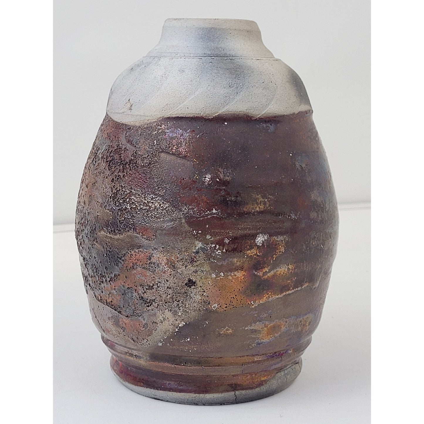 Raku Metallic Glaze Pottery Vase 8 1/4" Tall Unsigned