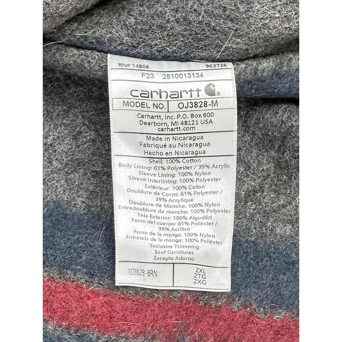 Carhartt 103828 Brown Blanket-Lined Duck Detroit Jacket Men's Sz 2XL