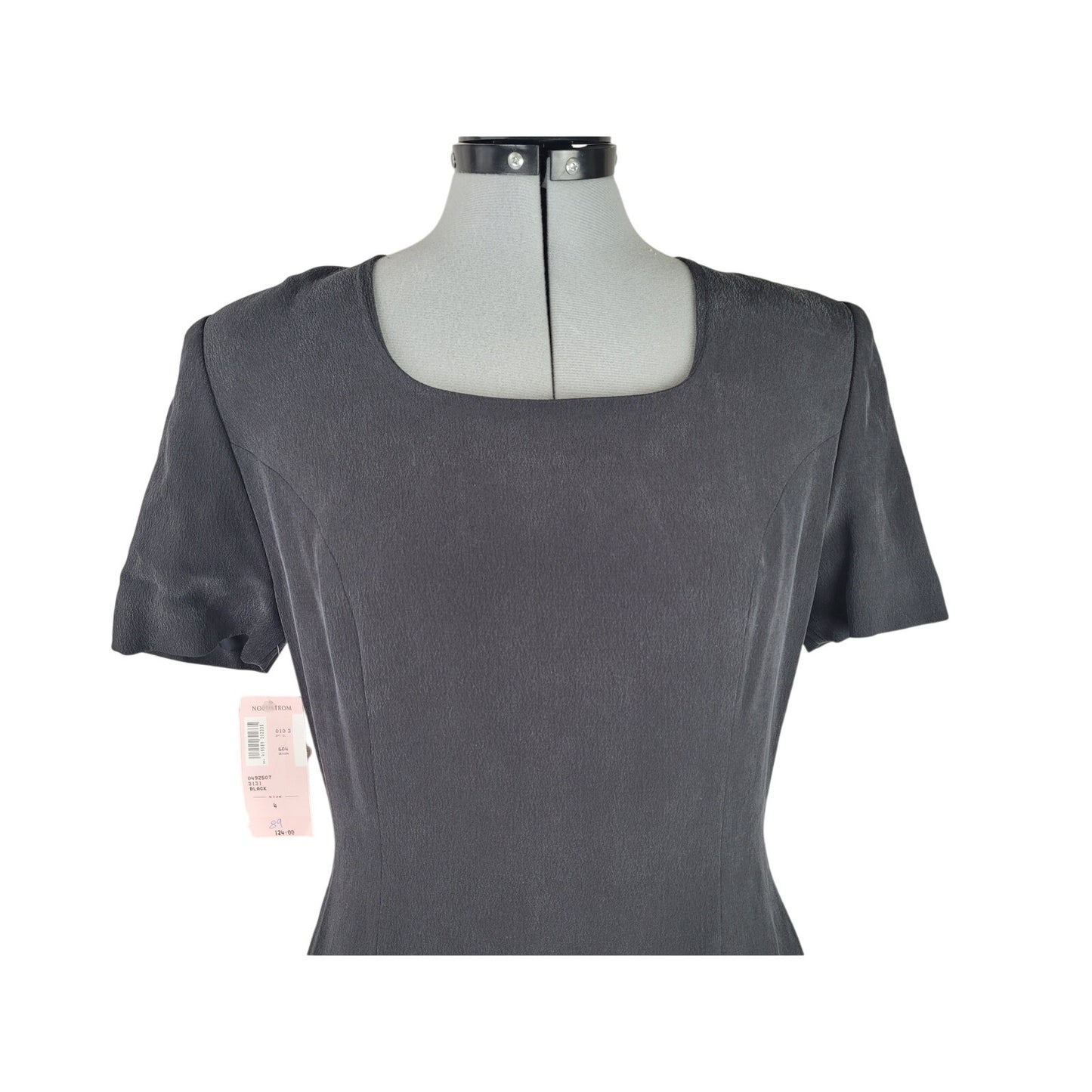 VTG Nordstrom Black Silk Sheath Mini Dress Sz 4 NWT Retail $124