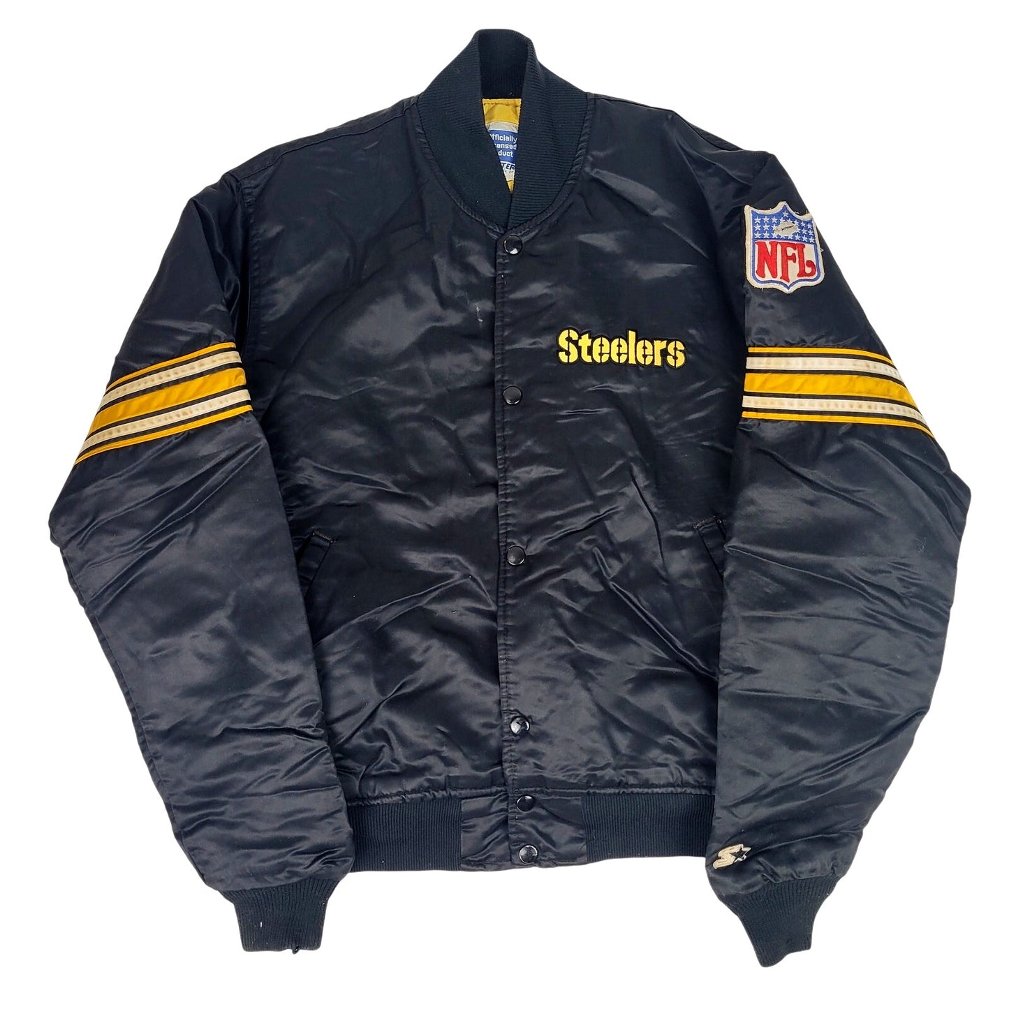 VTG 90s Pittsburgh Steelers Jacket Starter Black Satin Bomber USA Men's Sz M