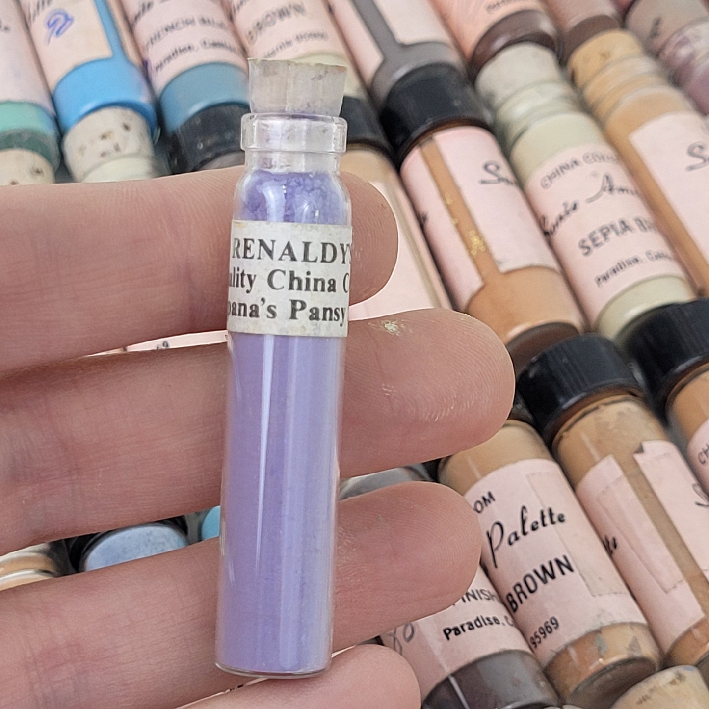 VTG Lot of 130 China Powder Paint Vials Willoughby's/Sonie Ames Palette/Various