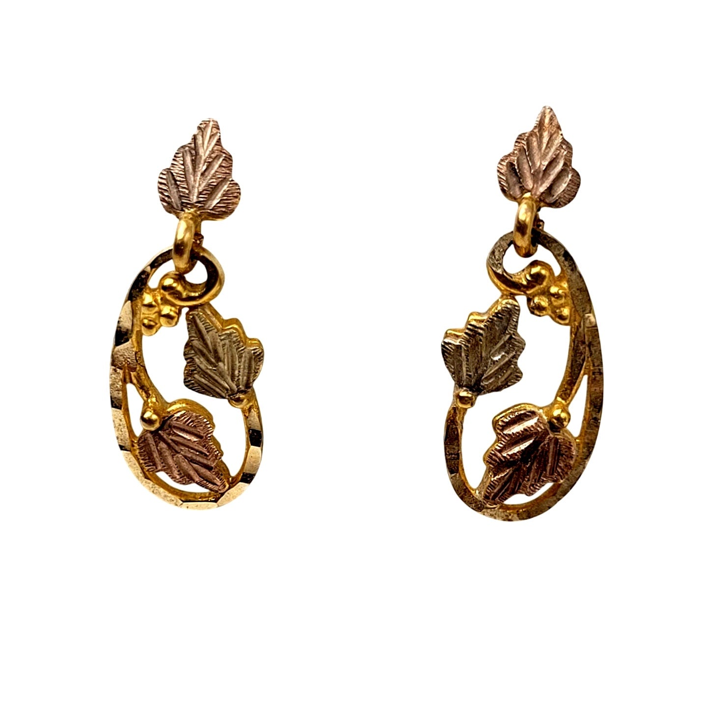 VTG 10K Rose & Yellow Gold Drop Earrings Leaf Motif 2g