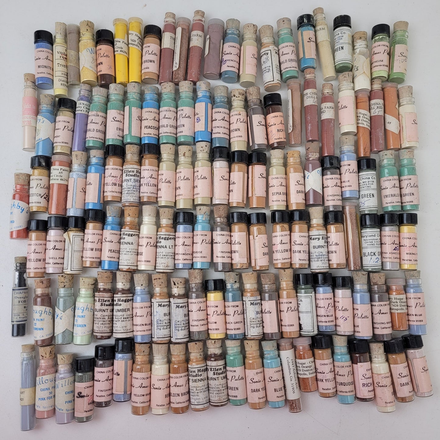 VTG Lot of 130 China Powder Paint Vials Willoughby's/Sonie Ames Palette/Various