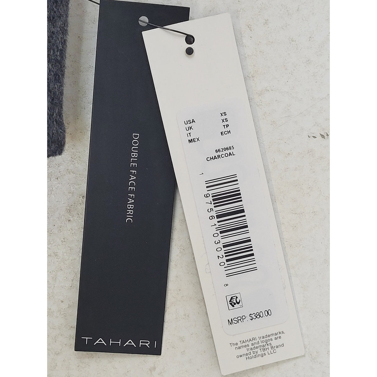 Tahari Double Face Wool-Blend Coat in Charcoal Grey Wide Collar Belted Sz XS NWT