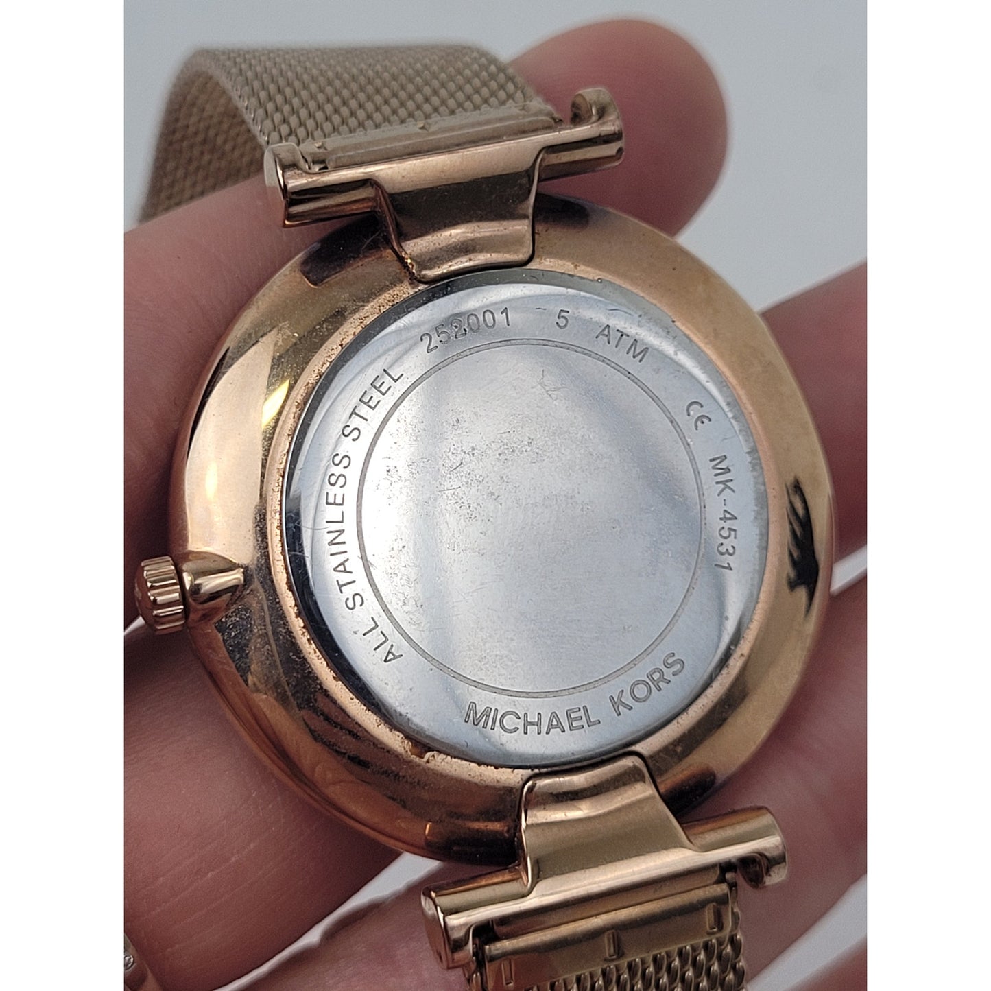 Michael Kors Rose Gold-Tone Watch Mother of Pearl Face Rhinestone Accents
