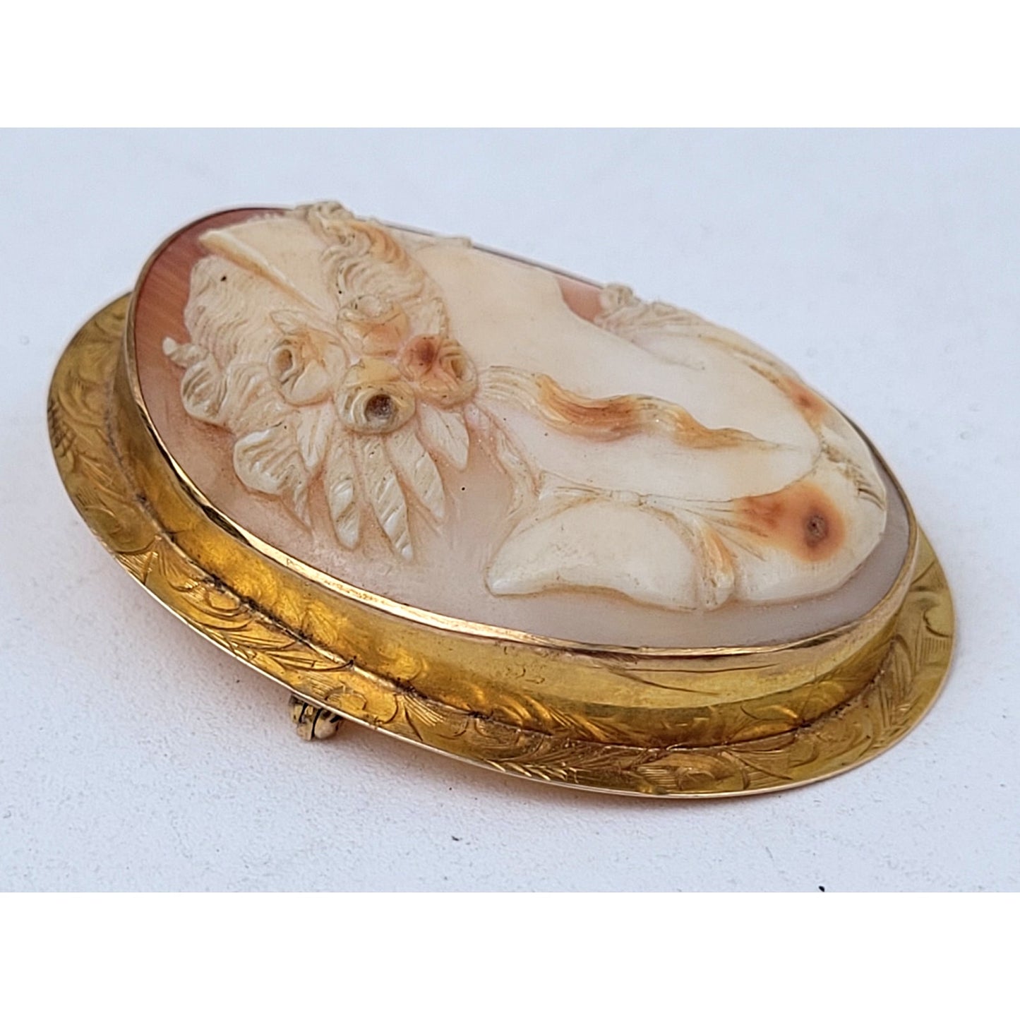 Antique Cameo Brooch Pendant 10K Yellow Gold Gorgeous Goddess Carved Shell Large