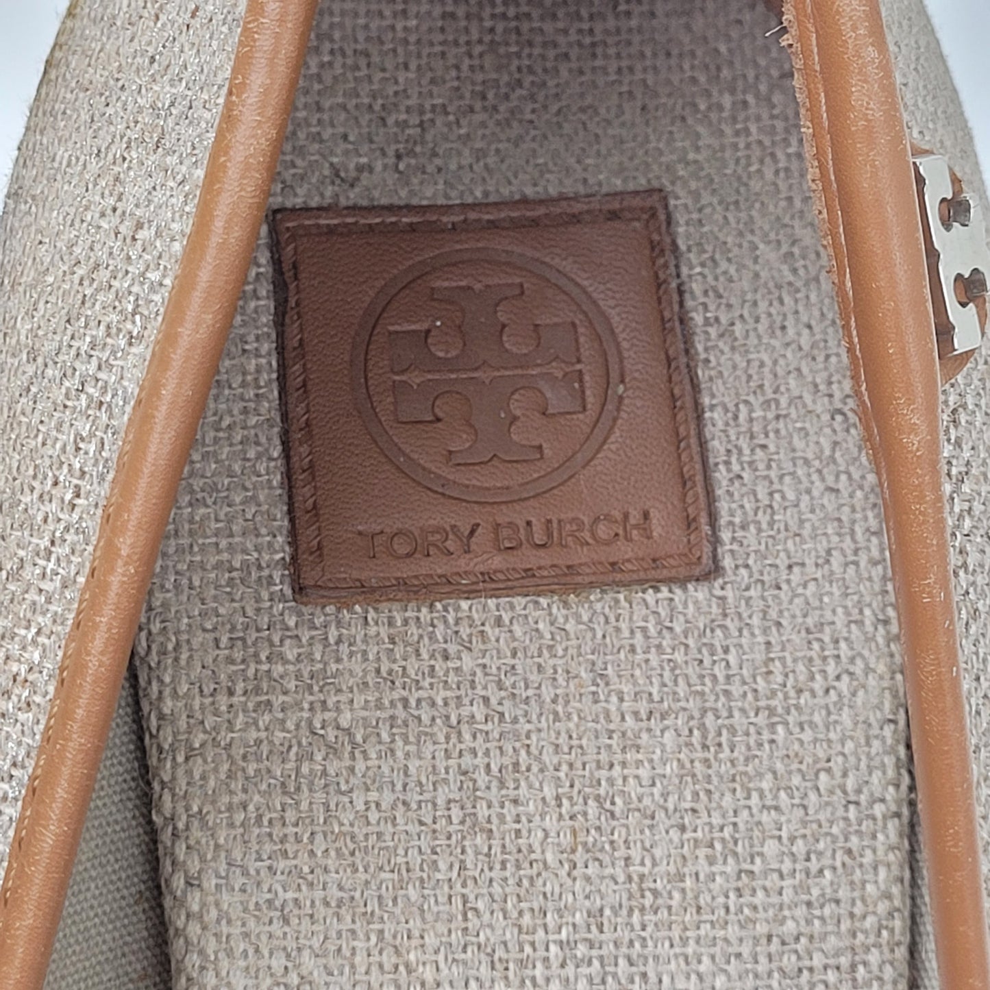 Tory Burch Women's Tan Shimmer Canvas Wedge Shoes Size 39/8.5