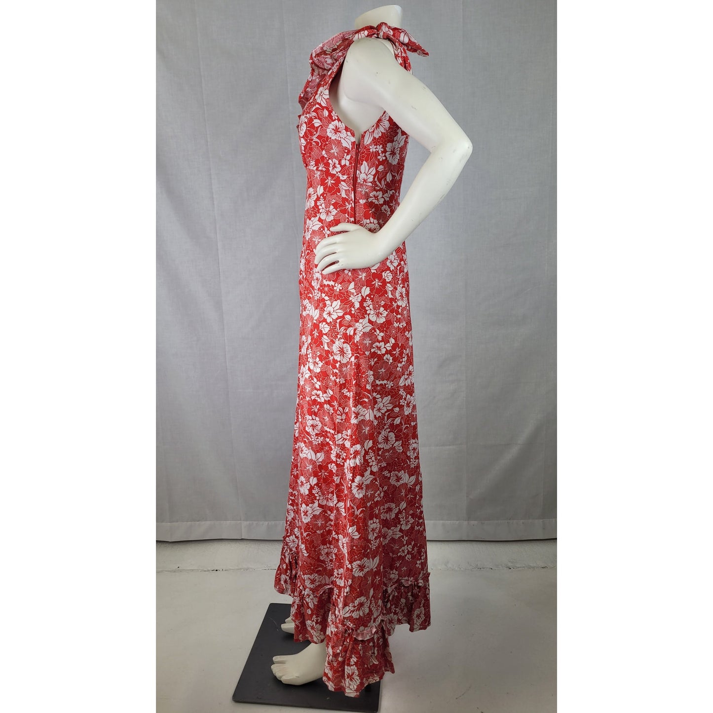Vintage 1960s/70s Handmade One-Shoulder Hawaiian Dress Side Slit Sz S/M