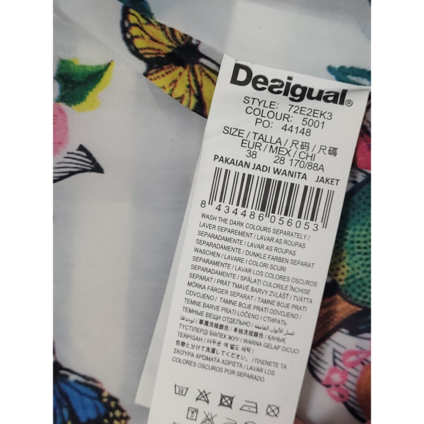 Desigual Mencia Blue & White Striped Double Breasted Blazer Floral Print Sz 38