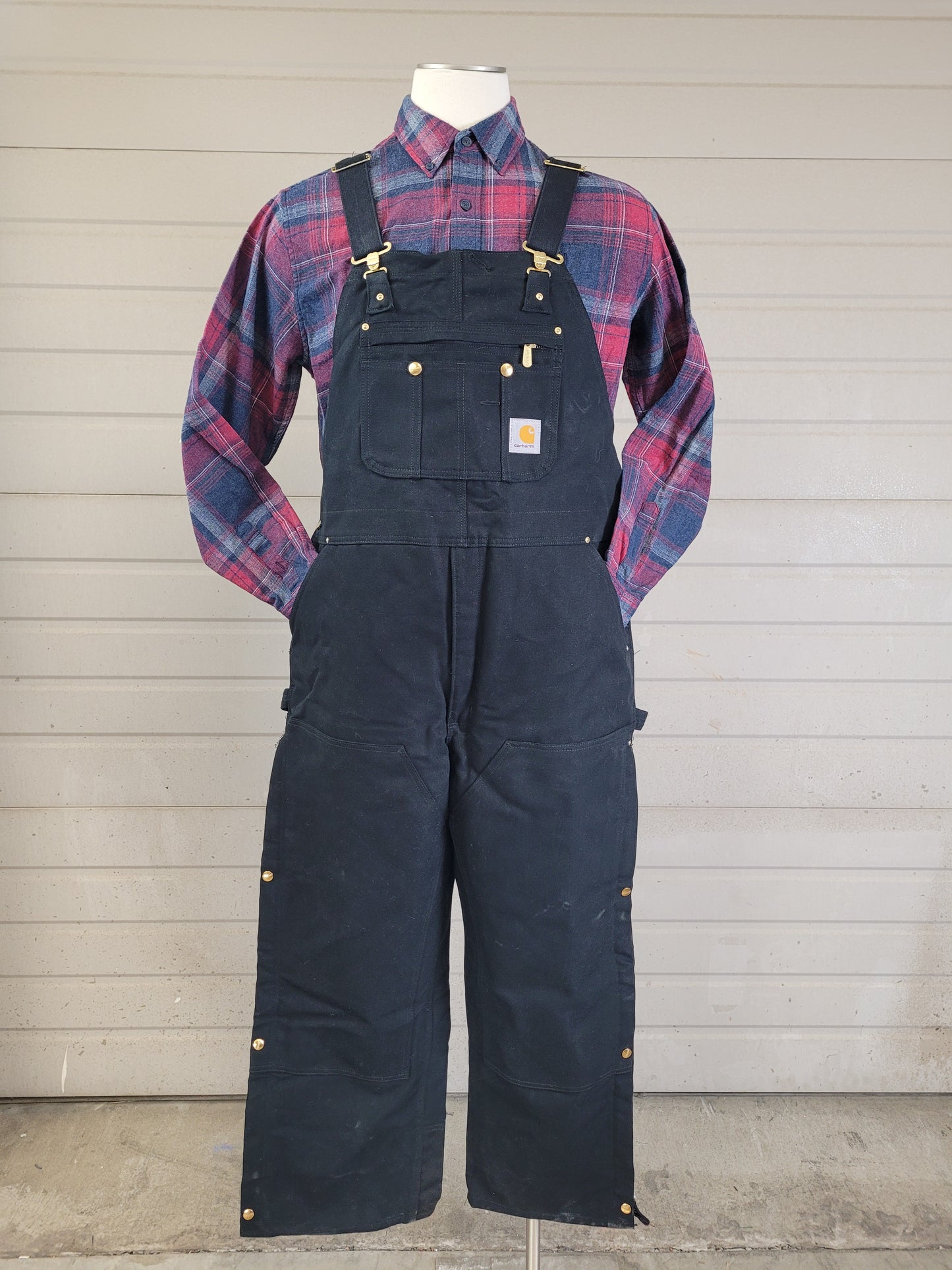 Carhartt Men’s Black Bib Overalls R41 BLK Insulated Quilted Work Coveralls Sz 44X30