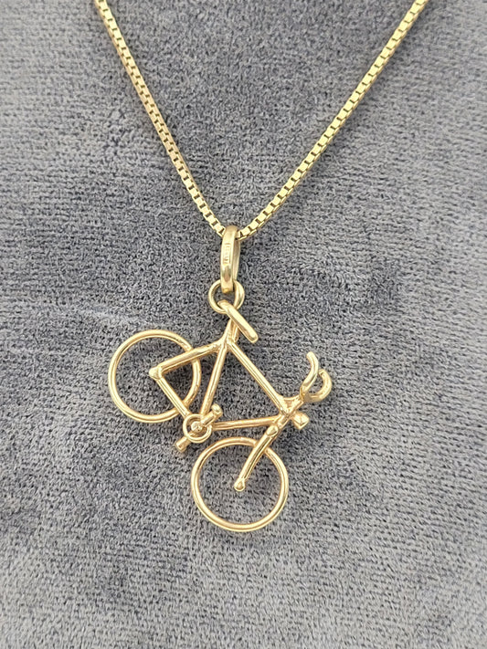 14K Solid Gold Bike Charm on 16" 14K Yellow Gold Chain