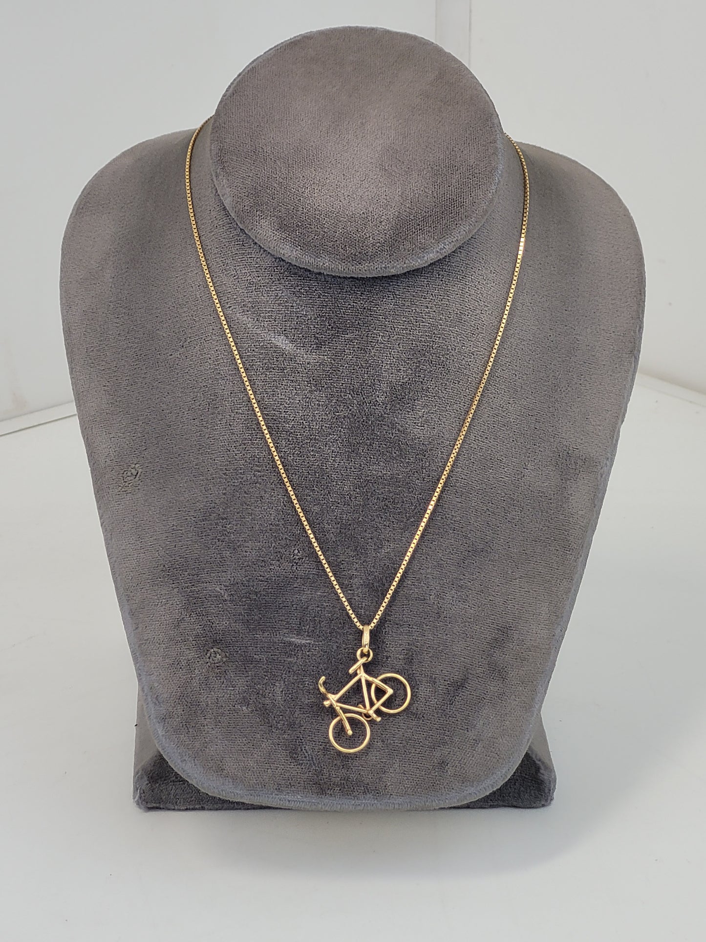 14K Solid Gold Bike Charm on 16" 14K Yellow Gold Chain