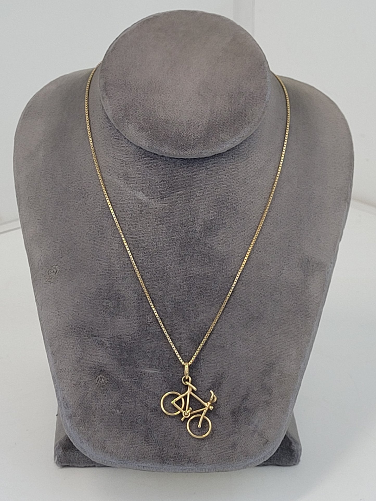 14K Solid Gold Bike Charm on 16" 14K Yellow Gold Chain