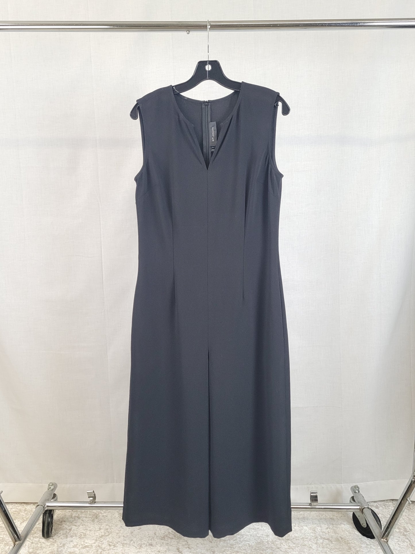 St. John Classic Stretch Cady V-Neck Jumpsuit Romper Black Sz 6 Retail $895