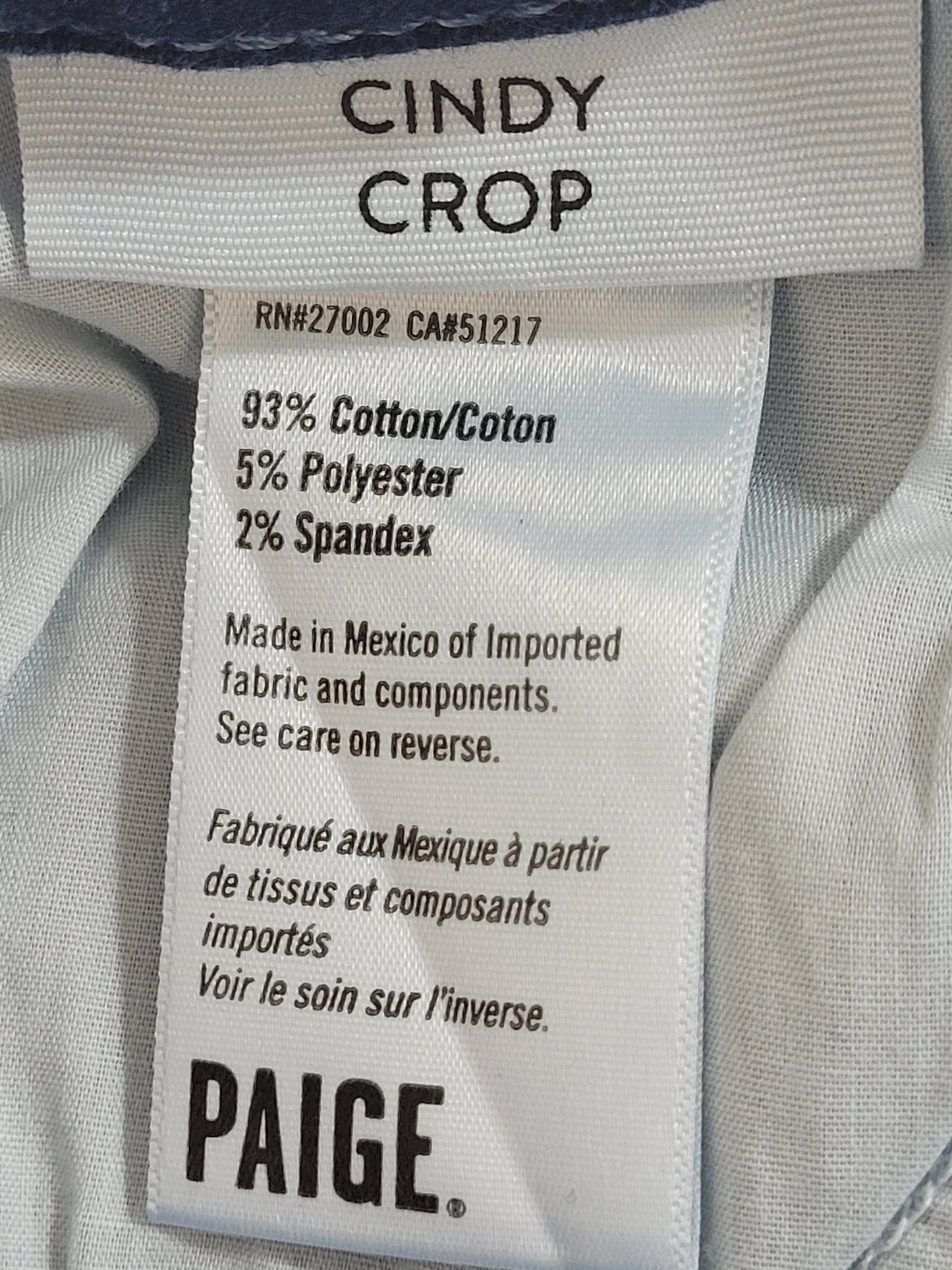 Paige Cindy Crop Raw Edge Straight Leg Denim Sz 25 EUC