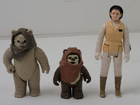 1980s Star Wars Figurines Lot Lumat Ewok, Wicket Ewok & Princess Leia