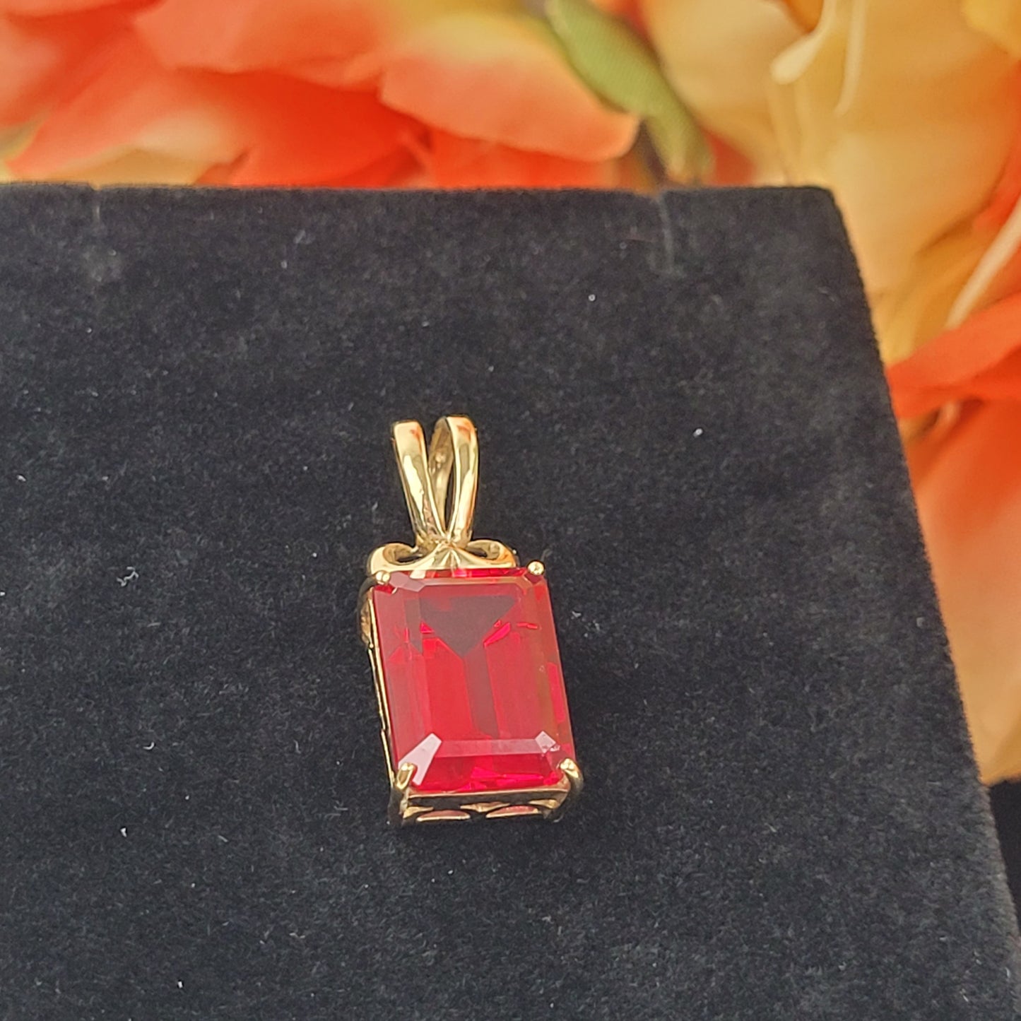 Large Simulated Ruby & 10K Yellow Gold Pendant