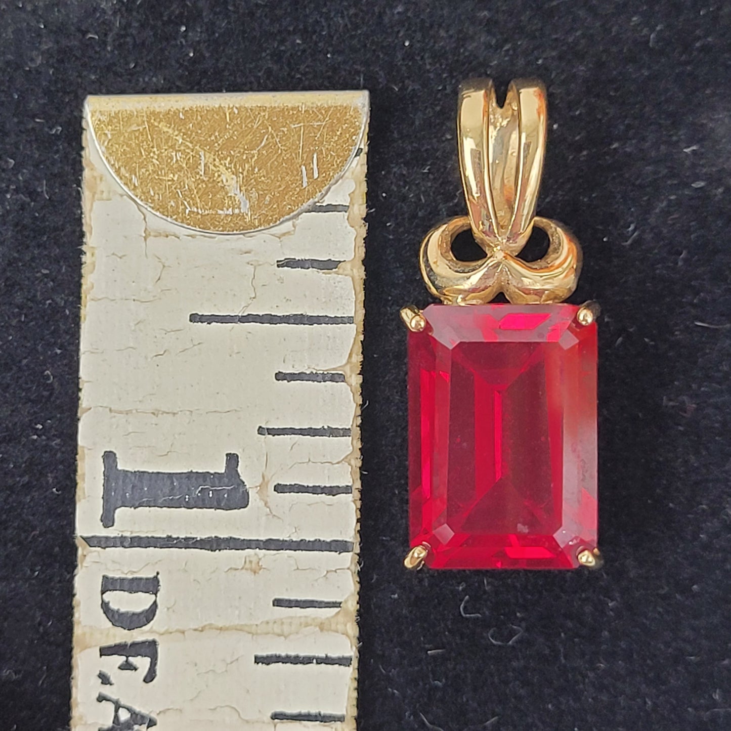 Large Simulated Ruby & 10K Yellow Gold Pendant
