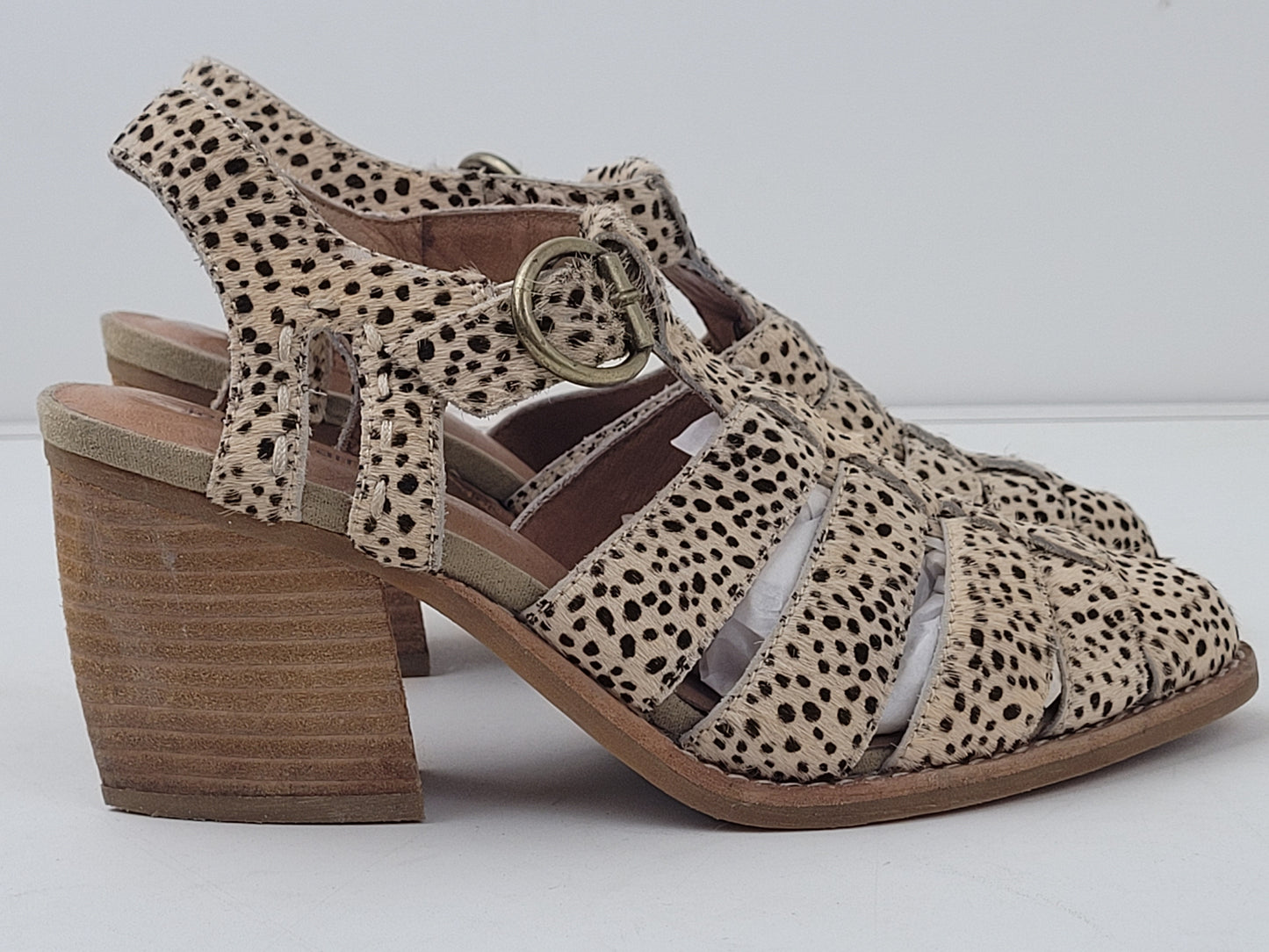 Jeffrey Campbell Leopard Print Calf Hair Strappy Bootie Heels Sz 6.5 EUC
