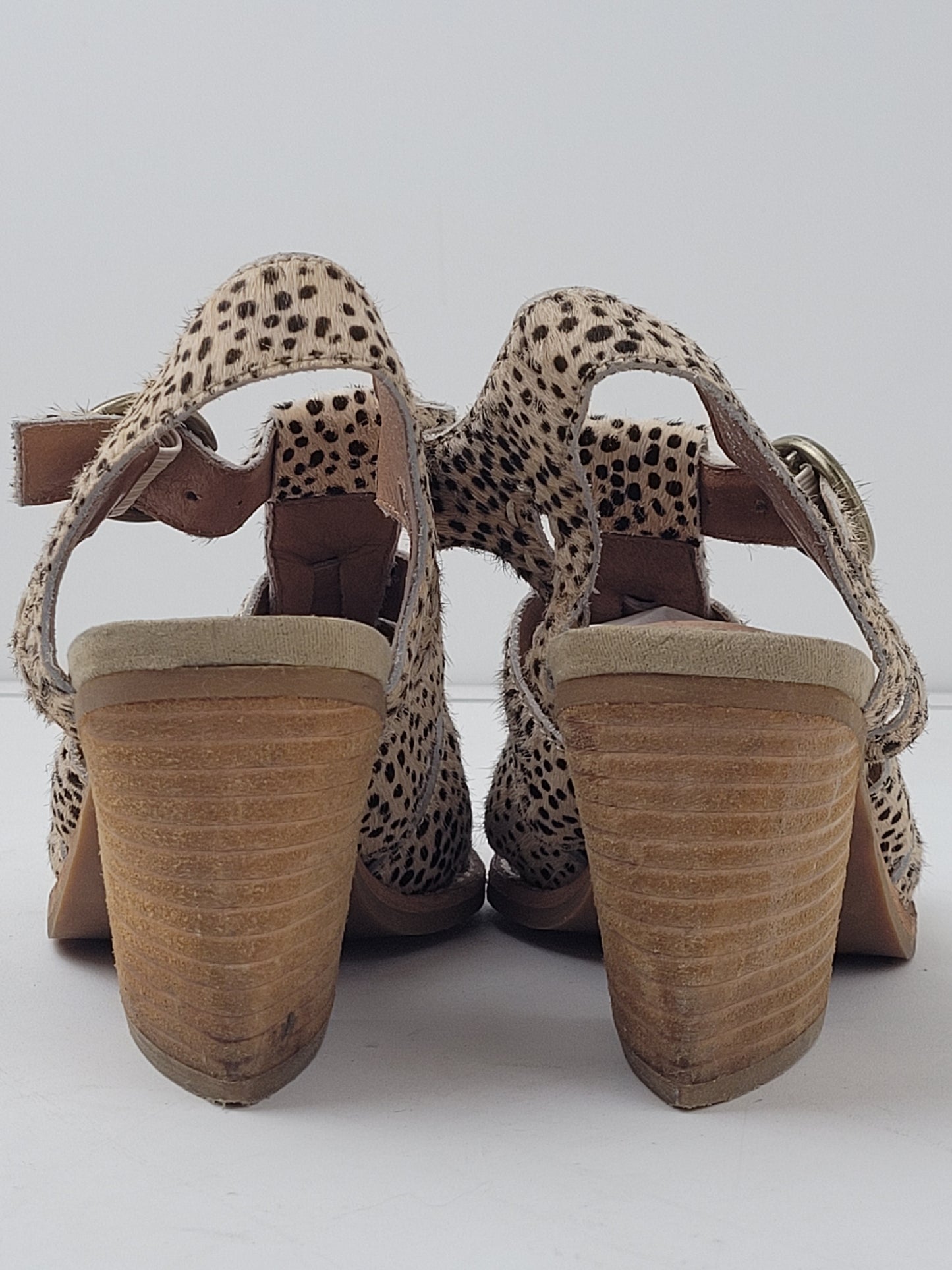 Jeffrey Campbell Leopard Print Calf Hair Strappy Bootie Heels Sz 6.5 EUC