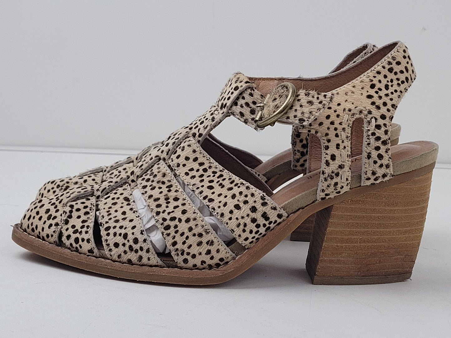 Jeffrey Campbell Leopard Print Calf Hair Strappy Bootie Heels Sz 6.5 EUC