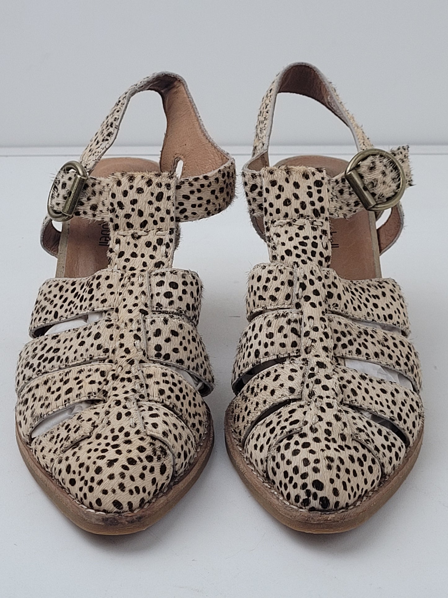 Jeffrey Campbell Leopard Print Calf Hair Strappy Bootie Heels Sz 6.5 EUC