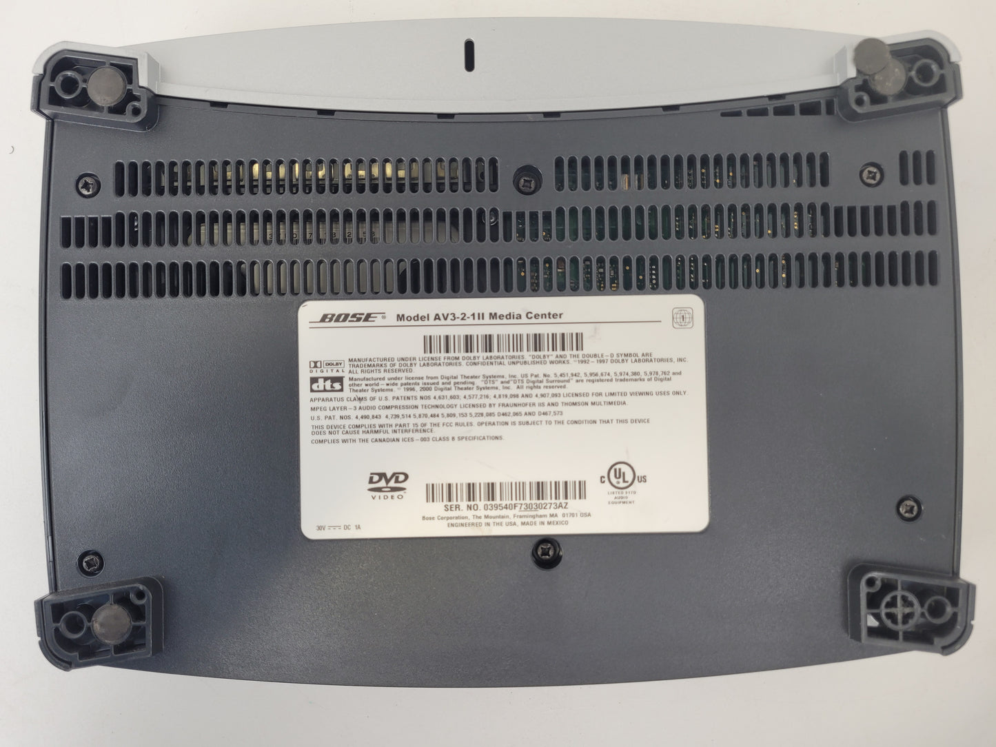 BOSE Model AV3-2-1 II Sound System Media Center Console, Speakers & Remote (Untested)
