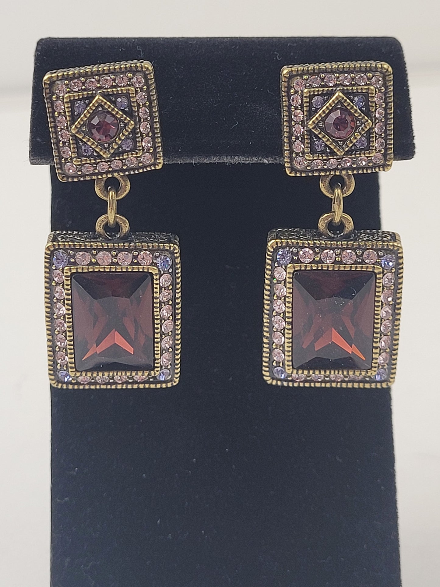 Heidi Daus Matching Necklace Earrings Bracelet Ring Set Gold Tone Metal & Purple Beads/Rhinestones