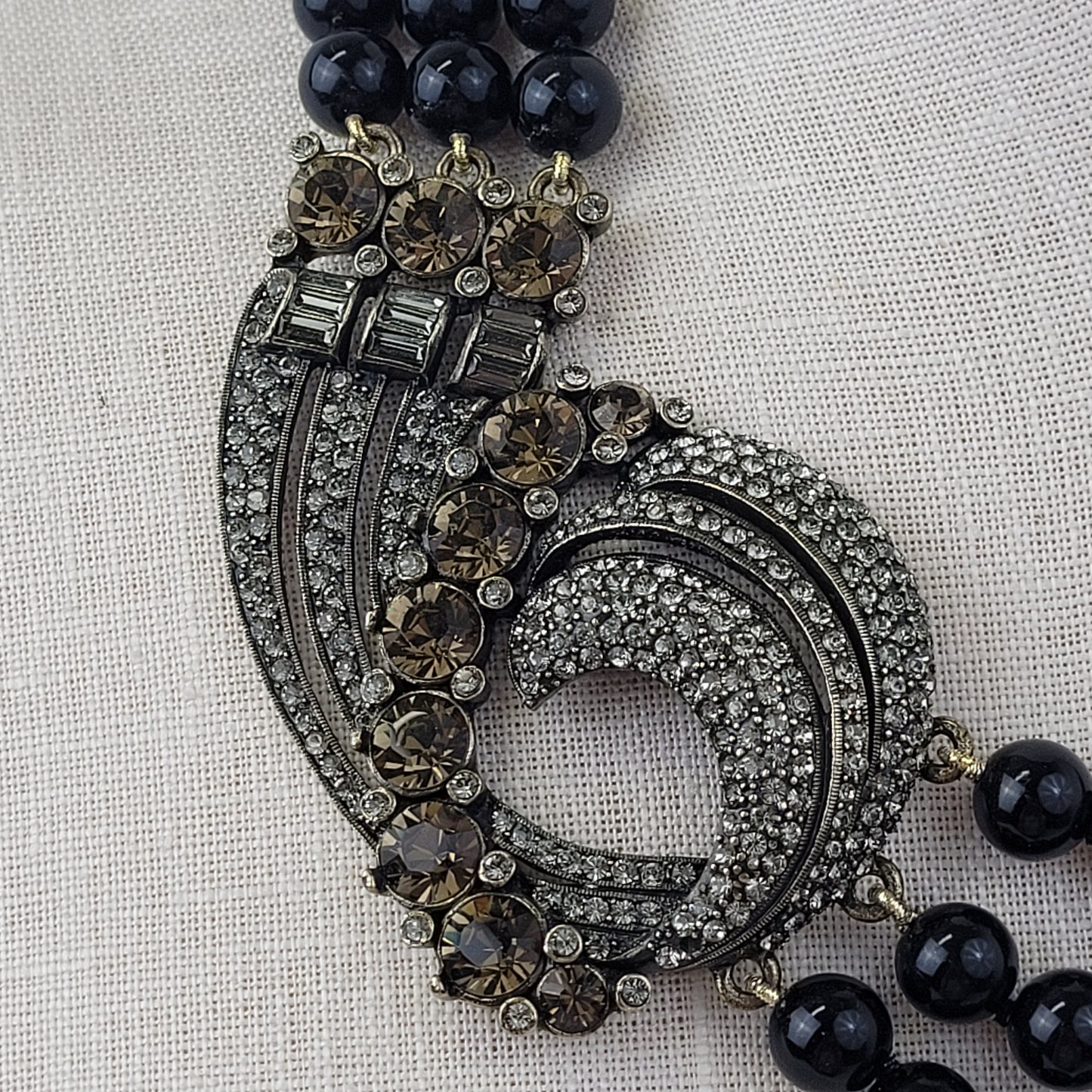 Heidi Daus 3-Strand Art Deco Beaded Necklace w Rhinestone-encrusted Accent