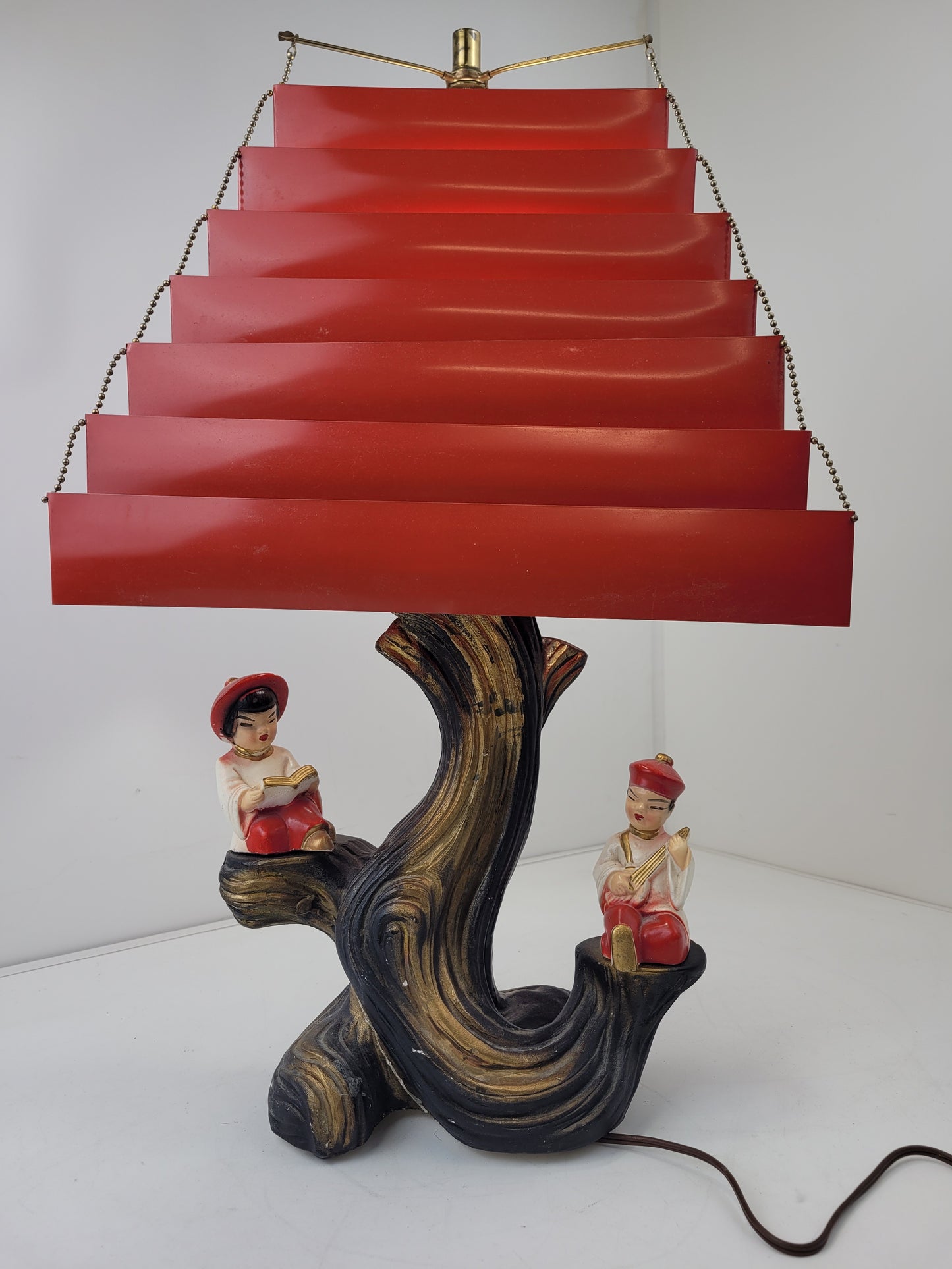 1955 Silvestri Bros Asian Figures Table Lamp Mid Century Modern