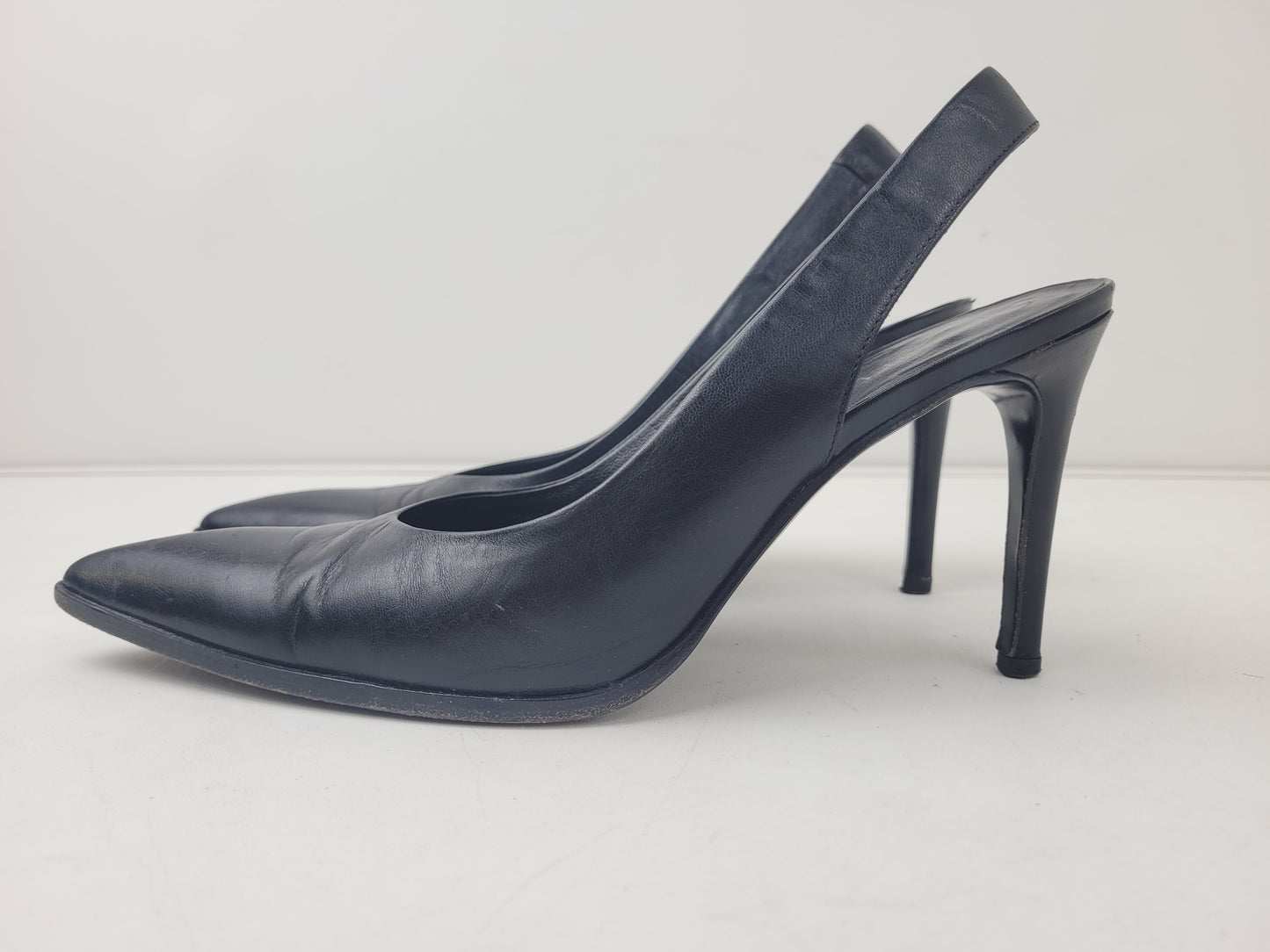 Helmut Lang Black Leather Slingback Pointed Toe Pumps Sz 36