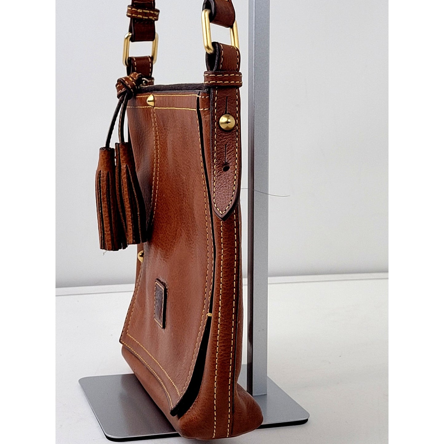 Dooney & Bourke Pebble Grain Crossbody Bag in Caramel w Tassel Accent