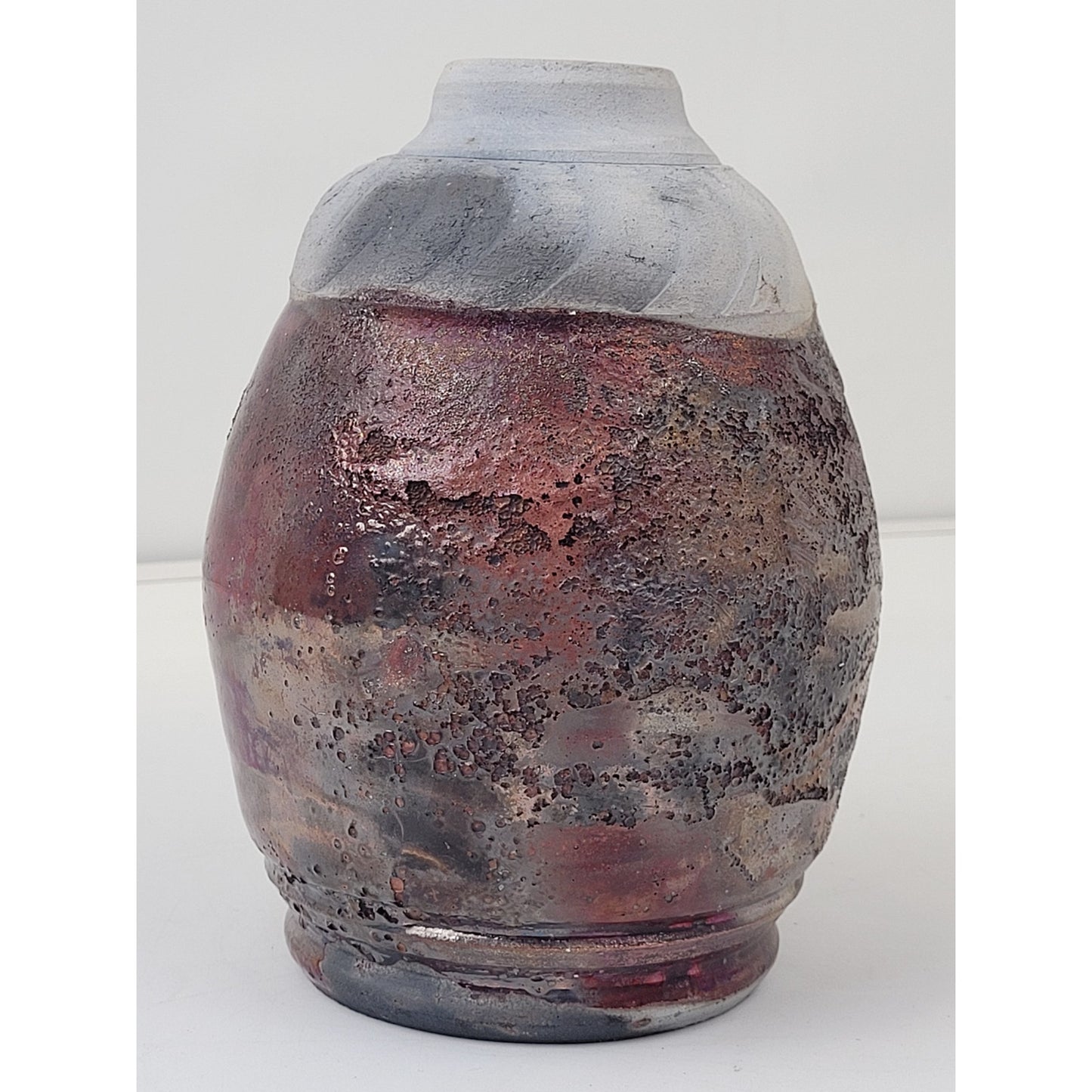 Raku Metallic Glaze Pottery Vase 8 1/4" Tall Unsigned