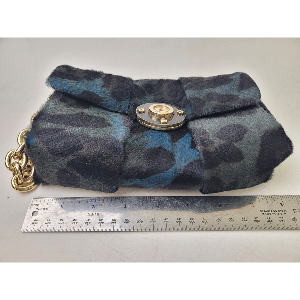 Henri Bendel Milliner Calf Hair Wristlet Clutch Green Blue Multicolor w Box