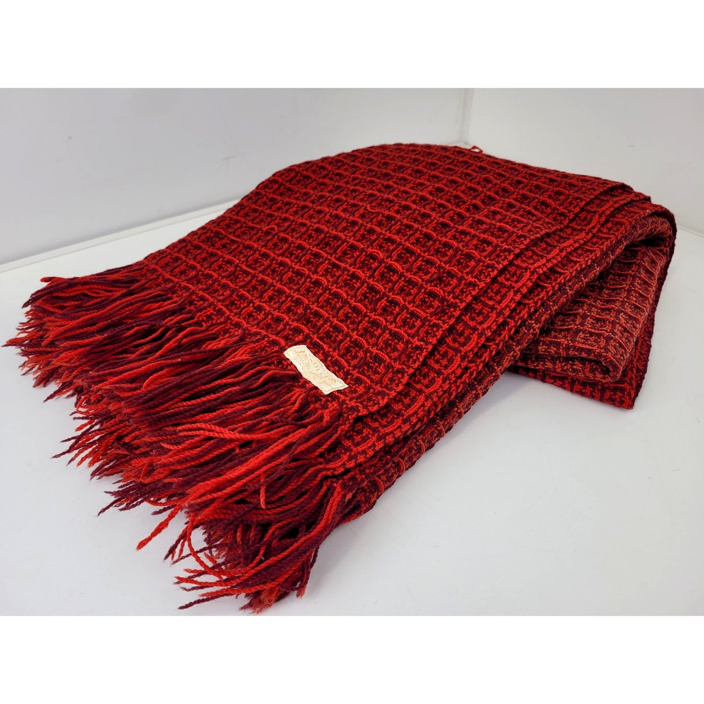 Vintage MCM Pendleton Red 100% Virgin Wool Knit Blanket