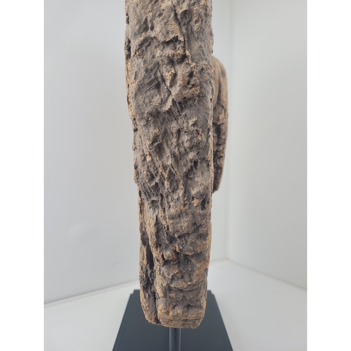 Antique Rustic Large Wooden Oxen Cart Wheel Sculpture on Stand