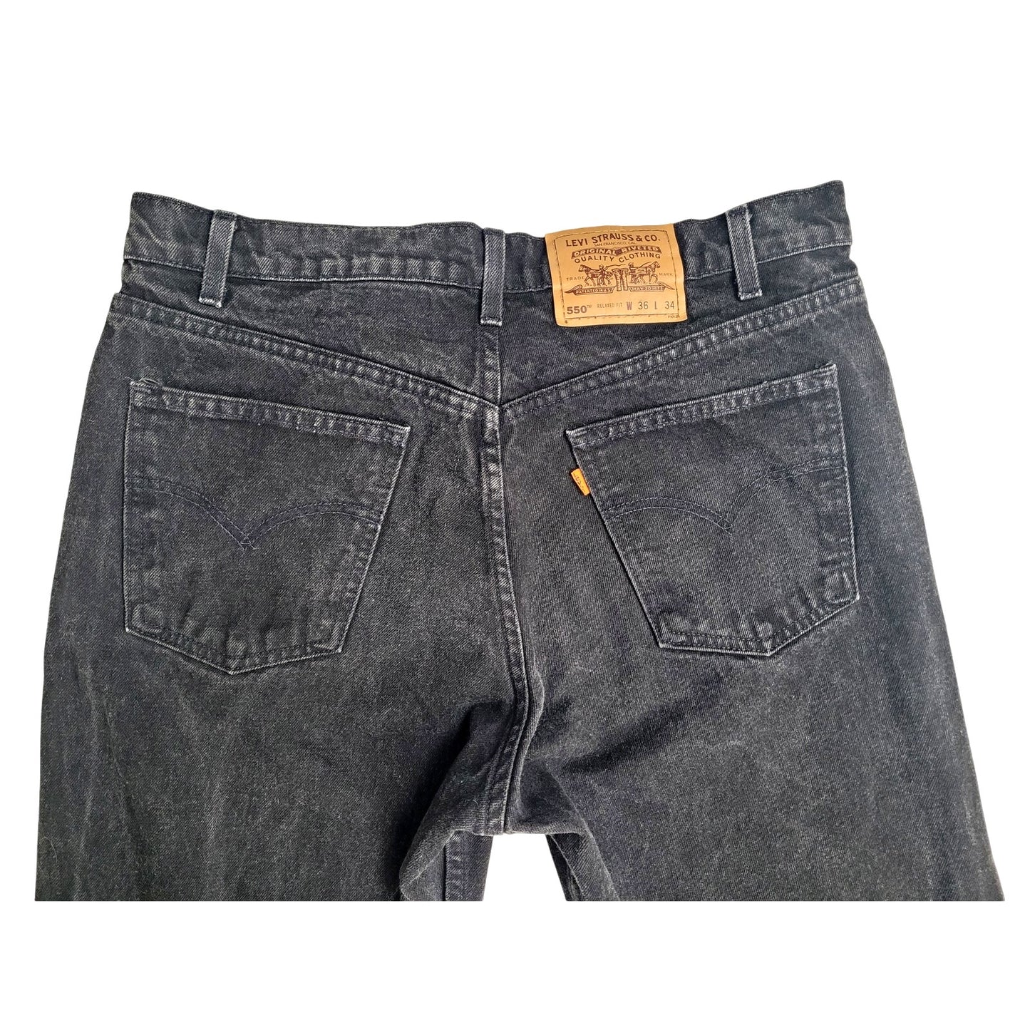 Vintage 90s Levi's 550 Orange Tab Black Relaxed Fit Jeans Men's Sz 36 X 34