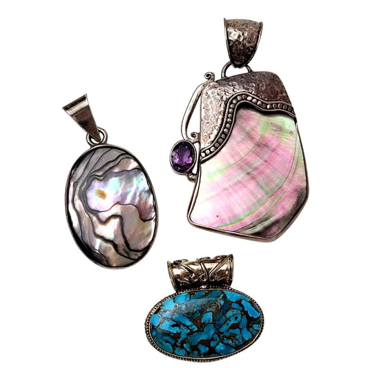 Sterling Silver Semi-precious Stones Pendant Lot of Three 47.6g