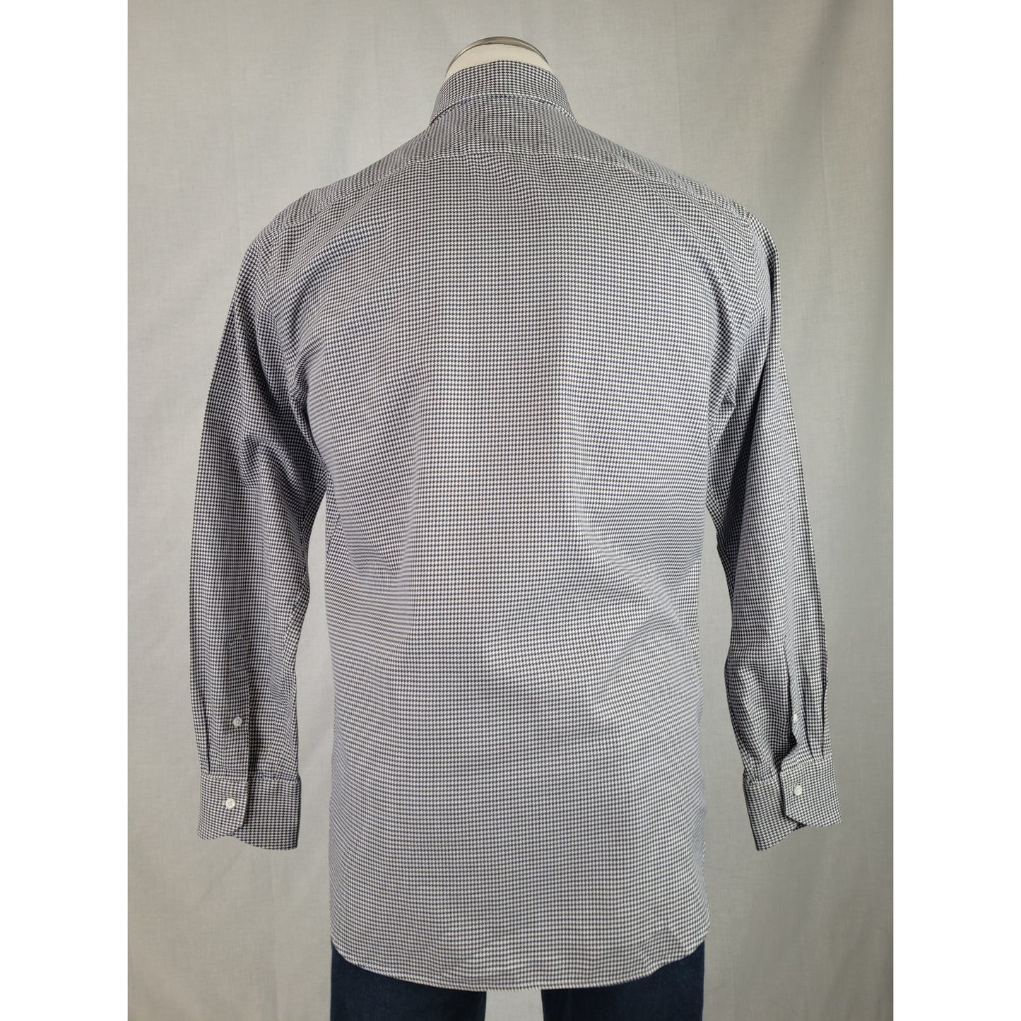 Canali Navy & Brown Houndstooth Pattern Italian Dress Shirt Men's Sz 42 16-1/2