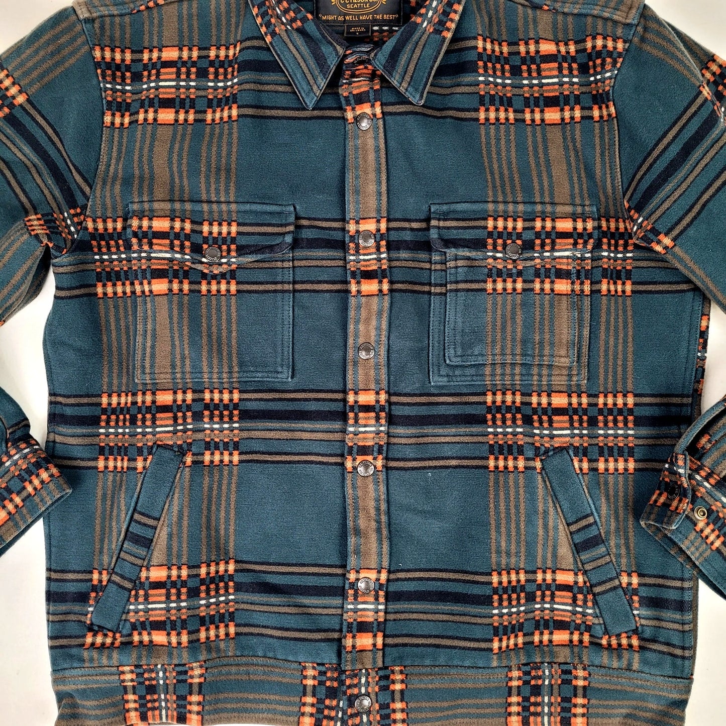 Filson Beartooth Jac-Shirt Teal & Orange Plaid Men's Sz L