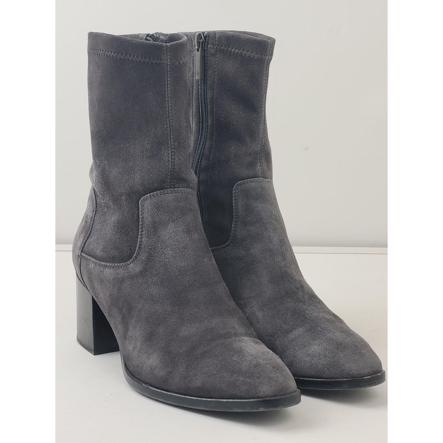 AQUATILIA Grey Suede Side Zip Heeled Boots Sz 9