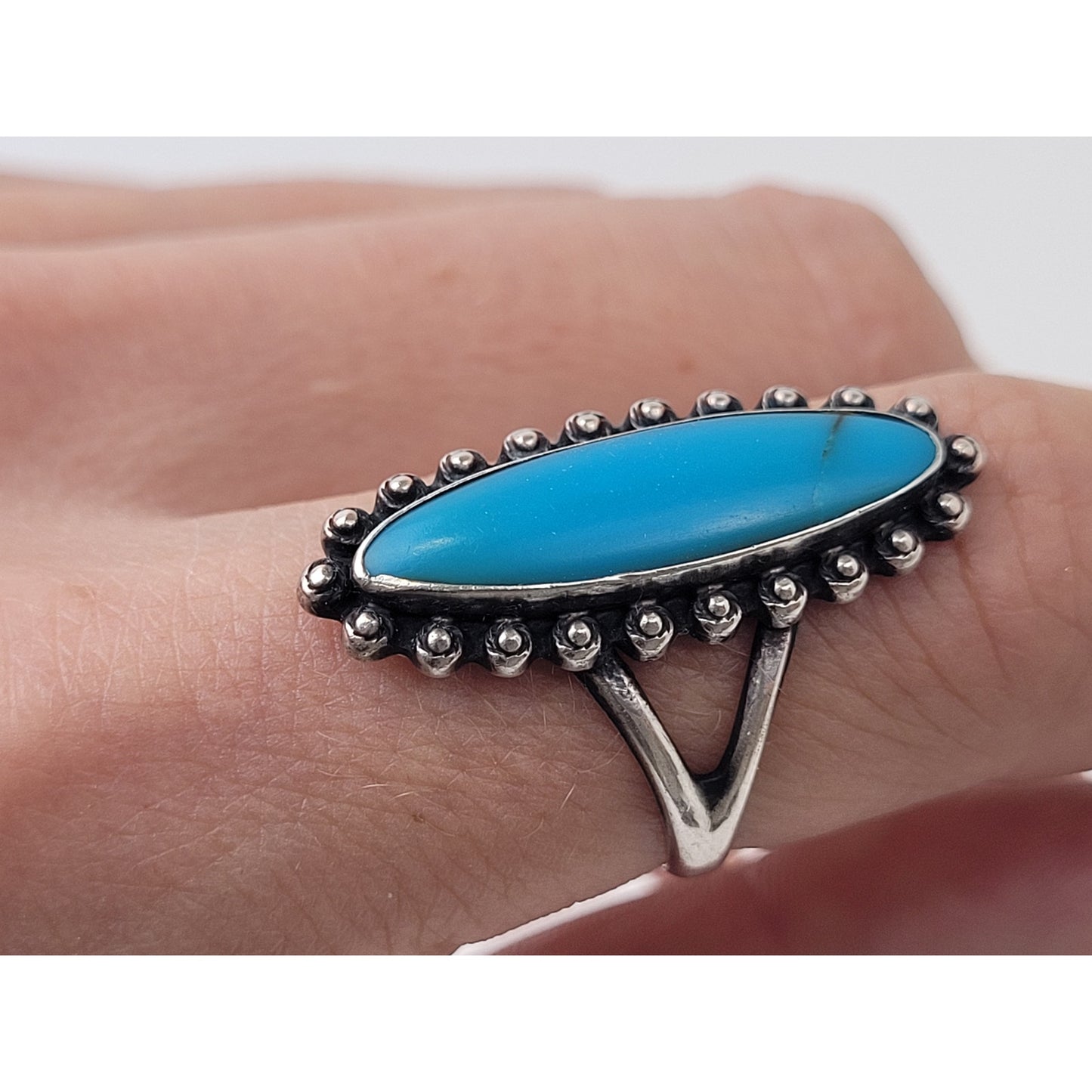 Navajo Sterling Silver Turquoise Ring - Size 8 1/4 - 5.12 grams