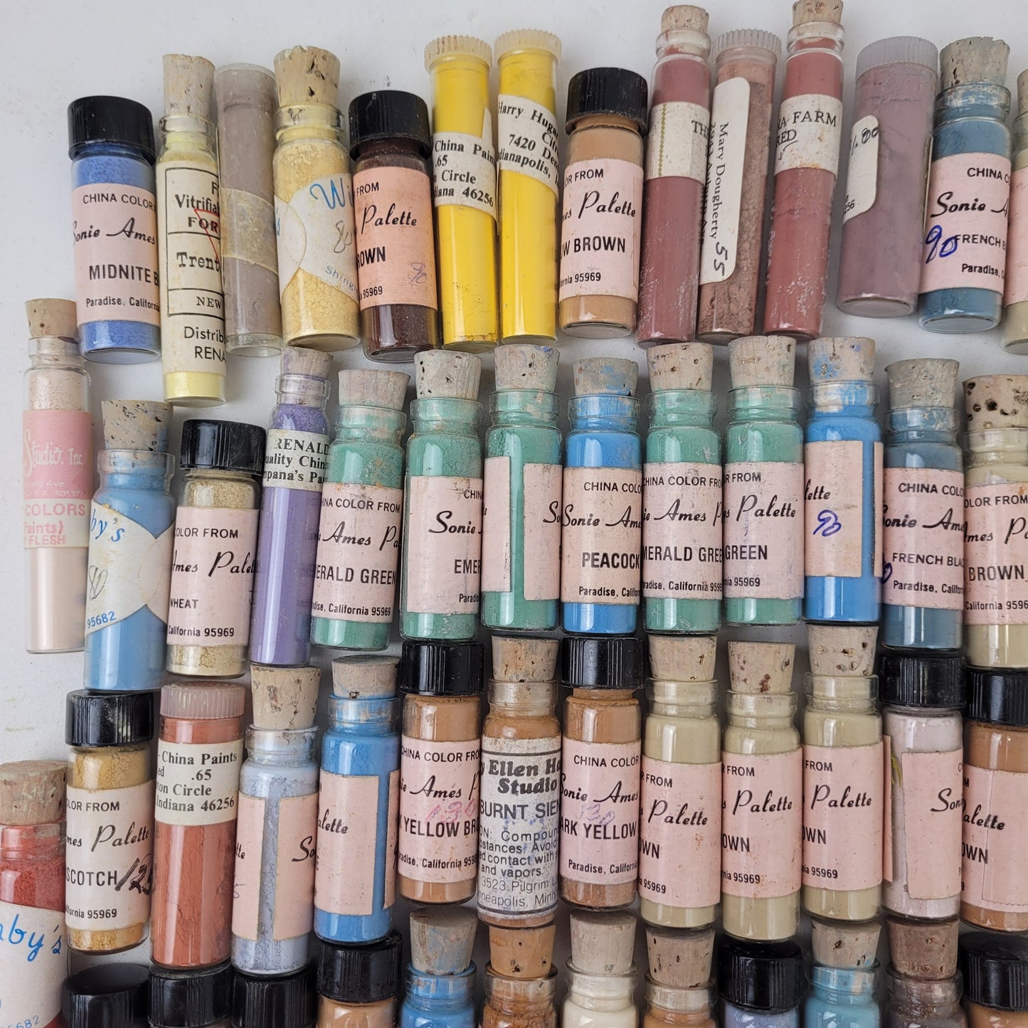 VTG Lot of 130 China Powder Paint Vials Willoughby's/Sonie Ames Palette/Various