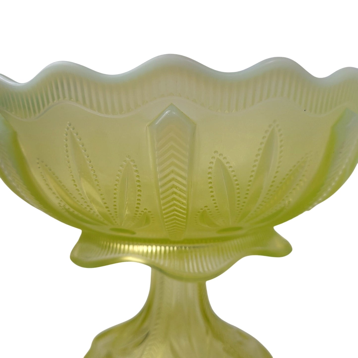 Vintage Fenton Vaseline Opalescent Glass Cactus Compote
